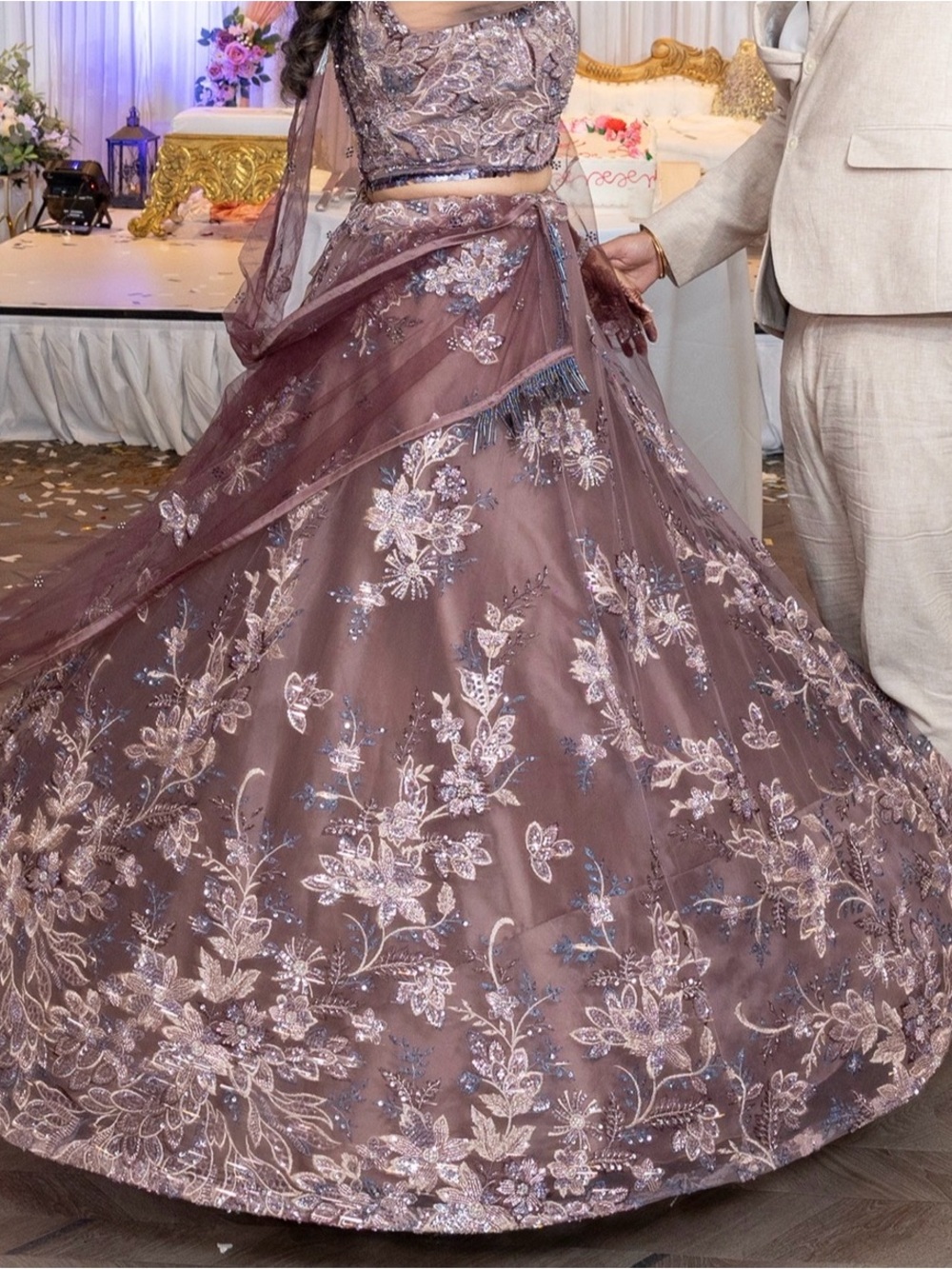 Ethnic Indian Wear Mauve Embroidered Bridal Lehenga with Silver Accents